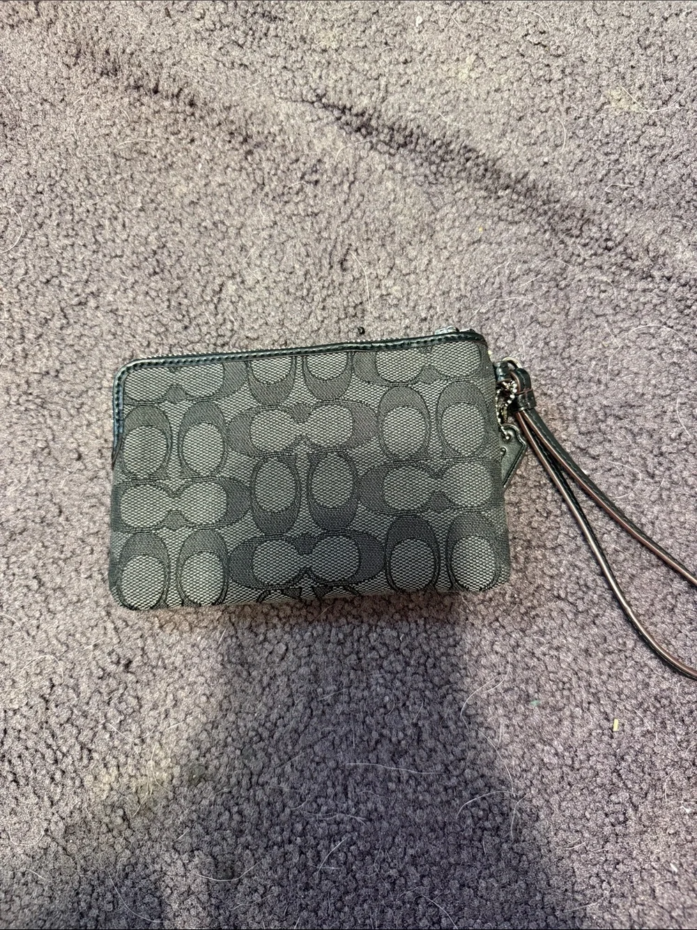 Coach Gray Signature Small Wristlet with Wrist Strap